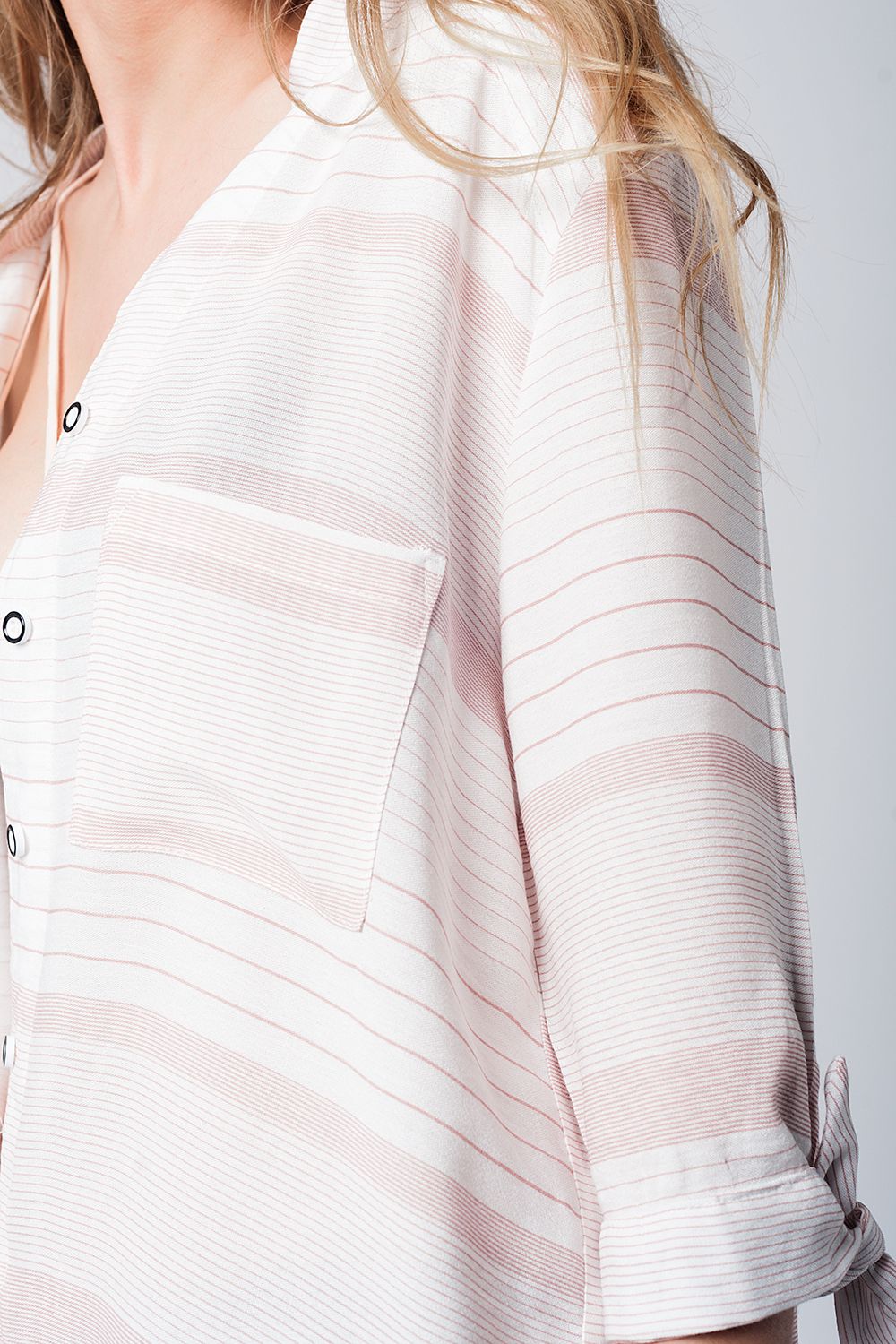 Pink striped blouse with tied sleeves