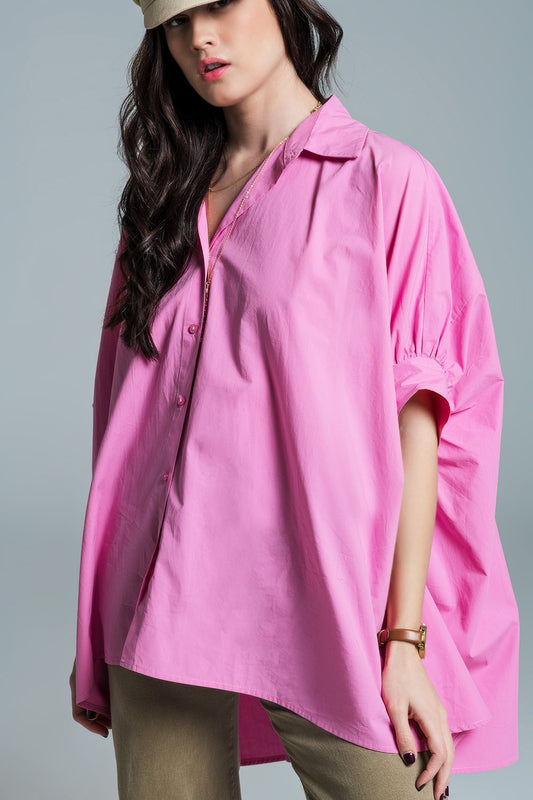 Q2 Roze oversized blouse met korte mouwen