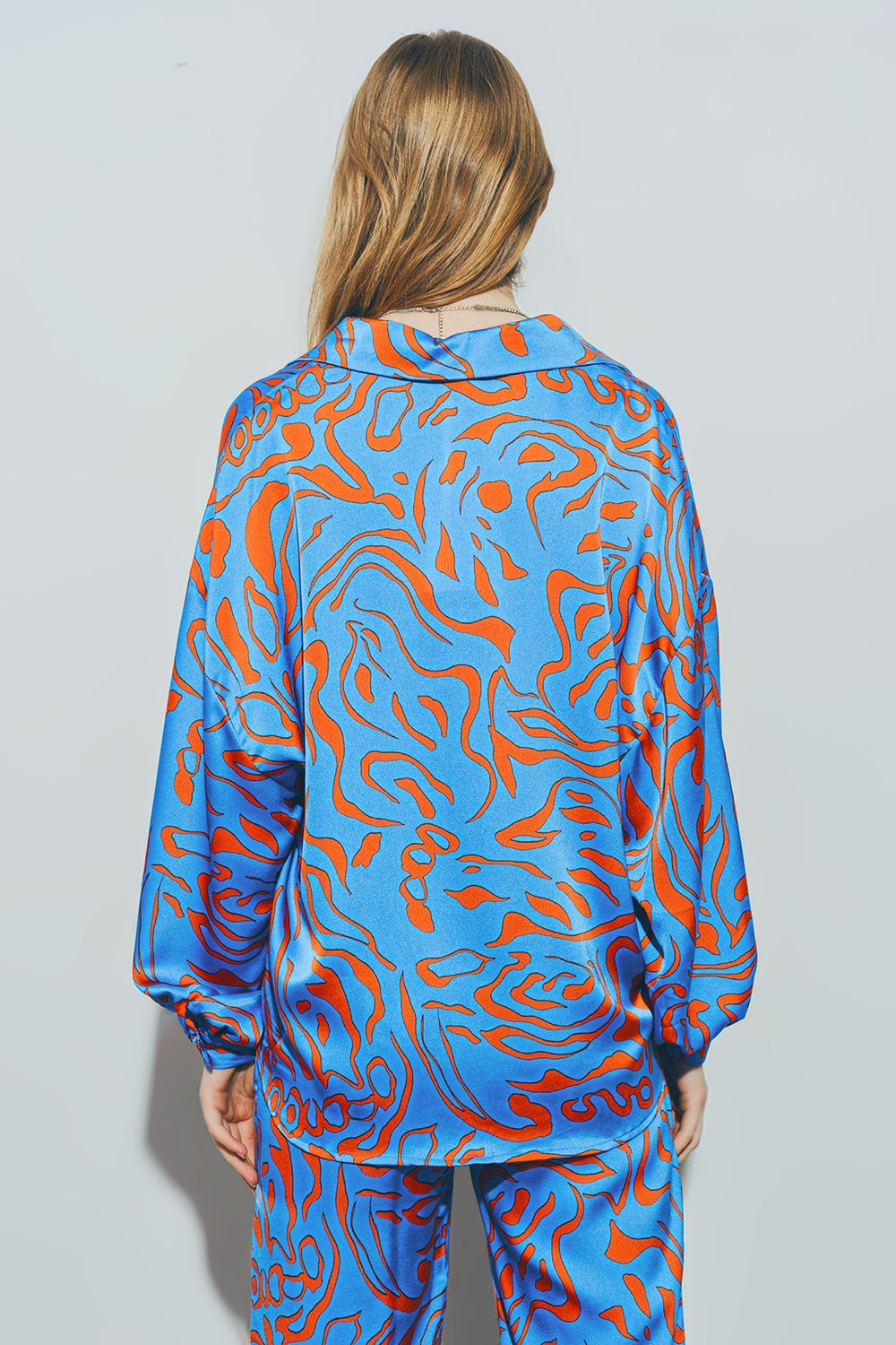 Satijnen Blouse met Ballonmouwen in Blauw