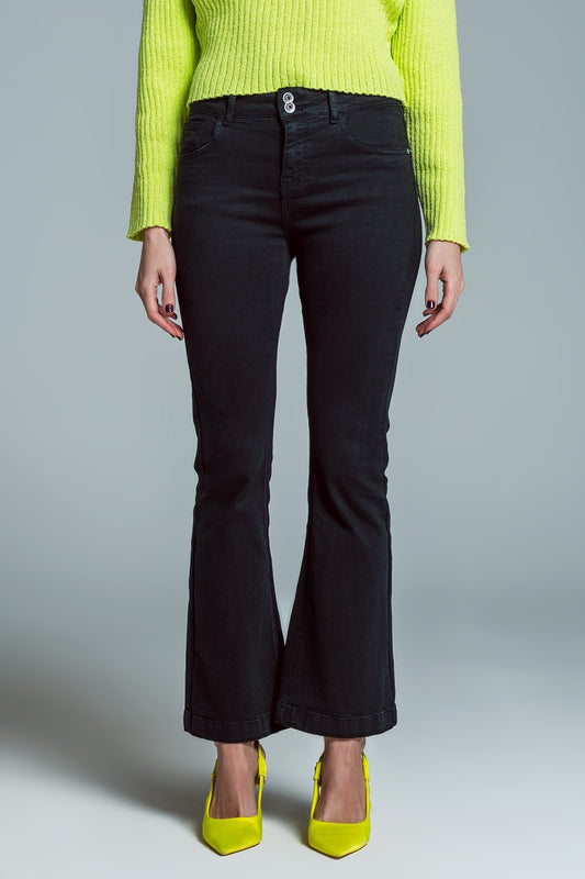 Q2 Skinny flared jeans met knoopdetail in zwart