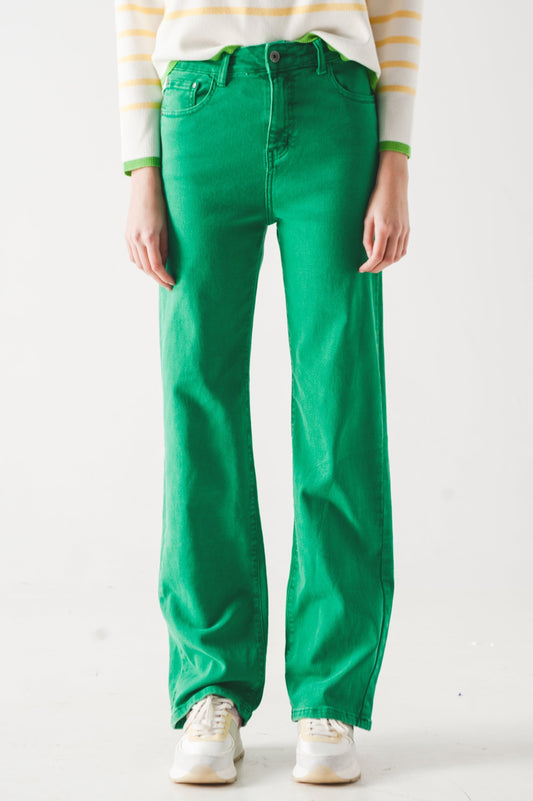 Q2 Slouchy mom jeans met hoge taille in groen