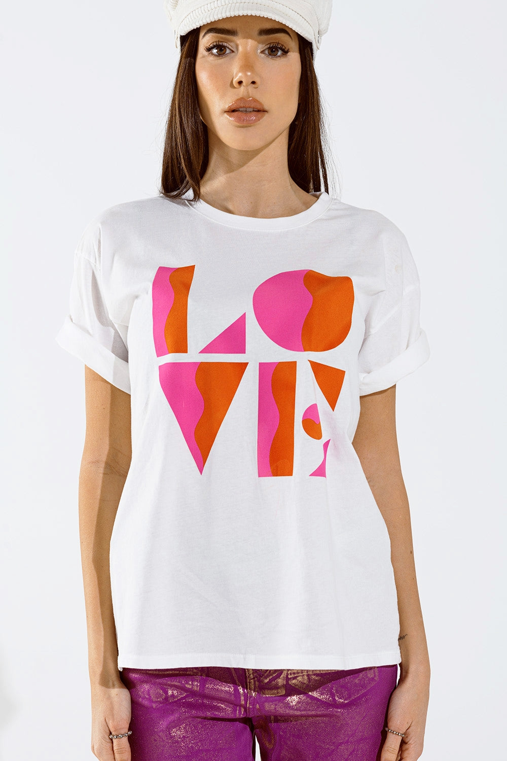 T-shirt met LOVE art deco digitale print in wit
