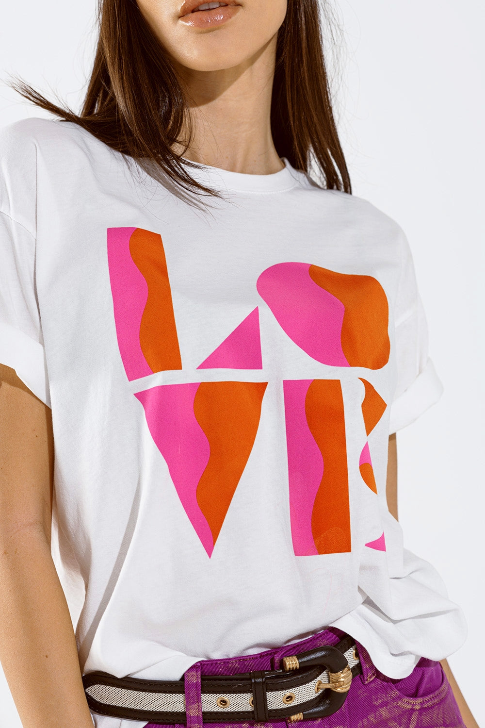 T-shirt met LOVE art deco digitale print in wit