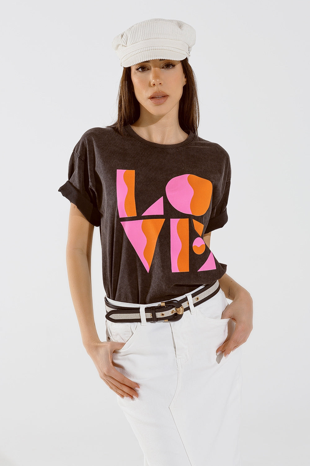 T-shirt met LOVE logo in gewassen zwart