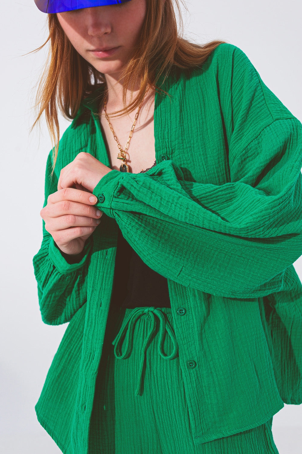 Textured Loose Fit Blouse in Green