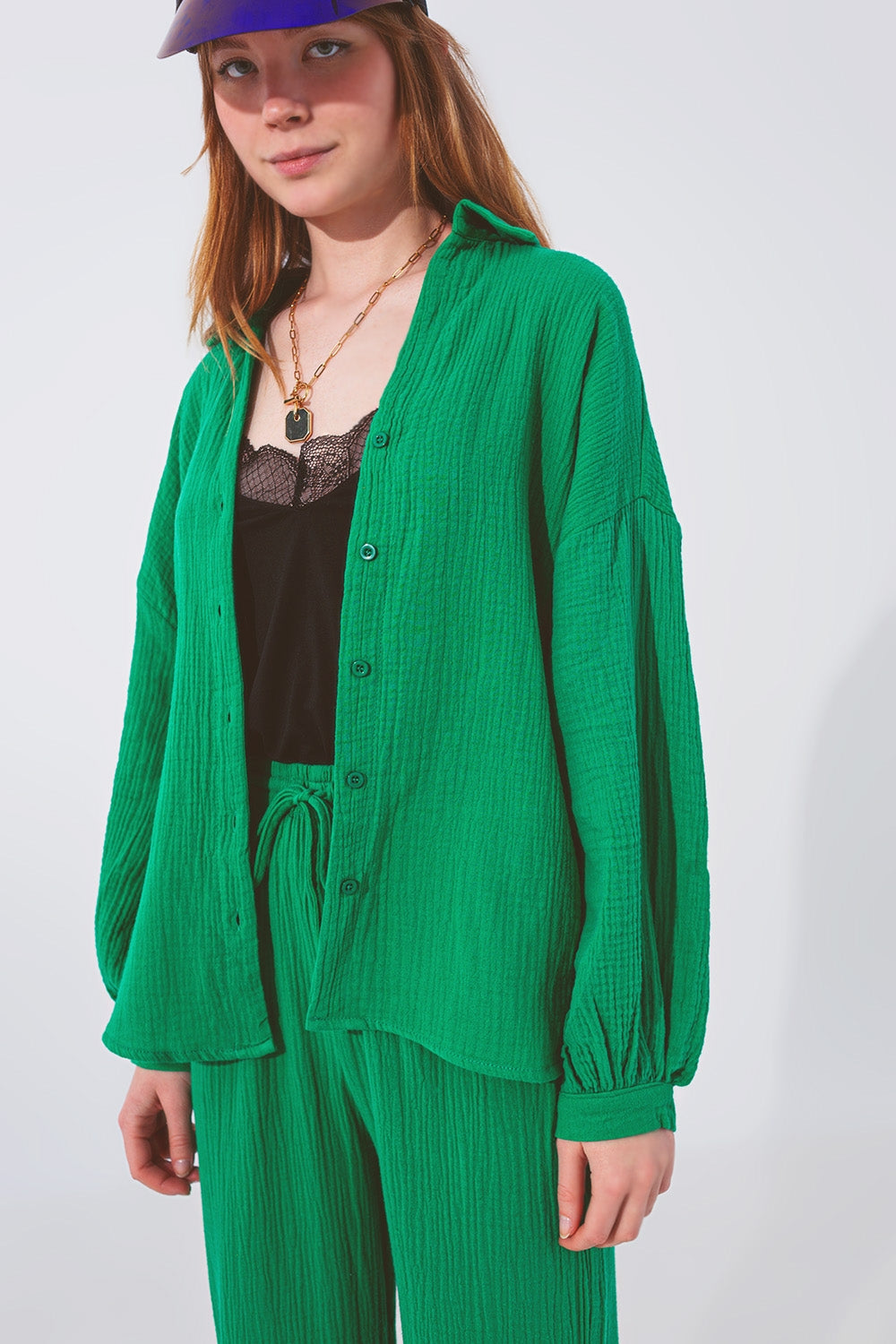 Textured Loose Fit Blouse in Green