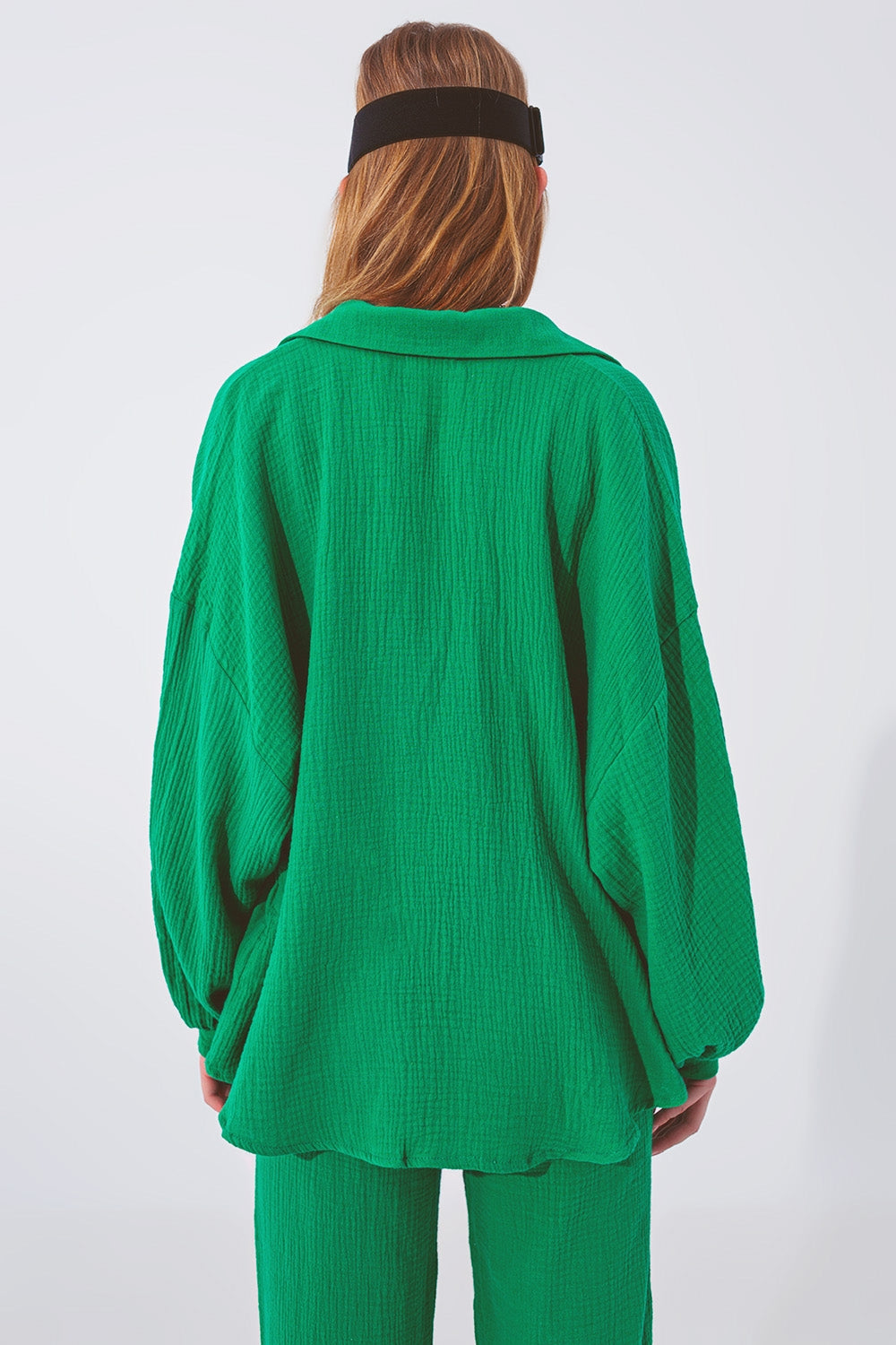 Textured Loose Fit Blouse in Green