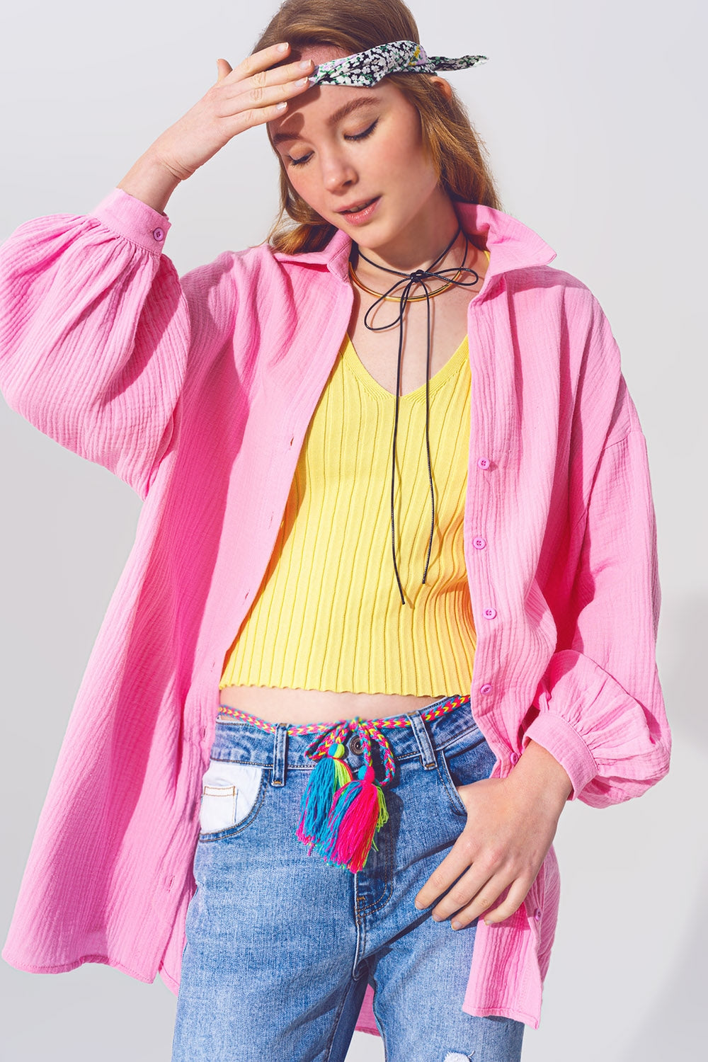 Q2 Textured Loose Fit Blouse in Roze