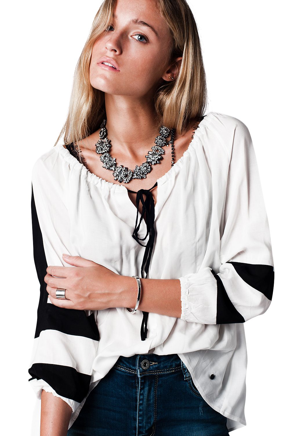 White blouse with black details