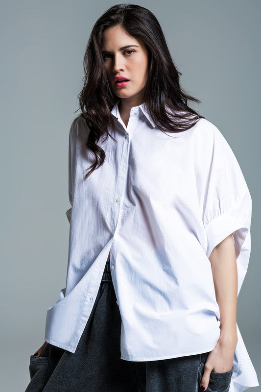 Q2 Witte oversized blouse met korte mouwen