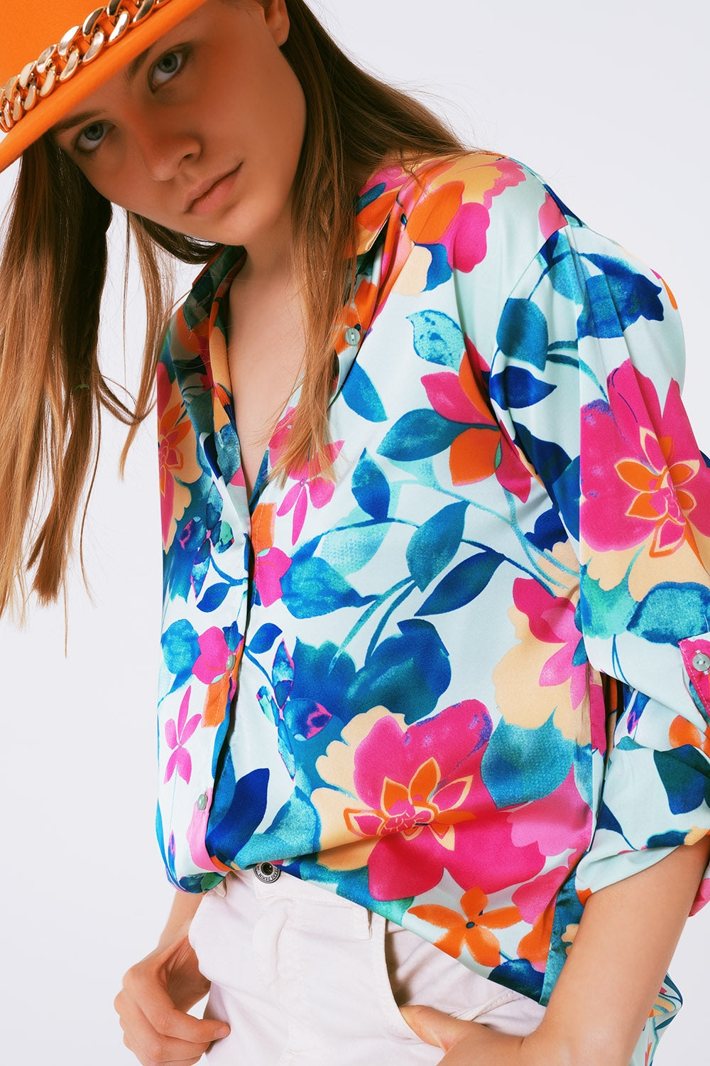 zachte satijnen blouse met bloemenprint