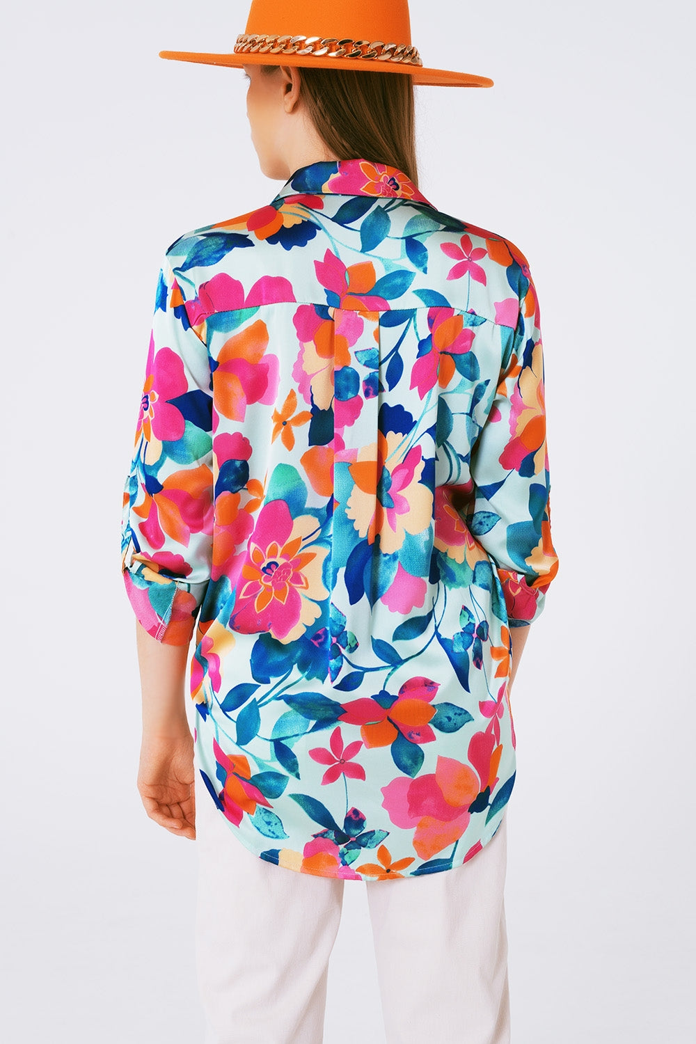 zachte satijnen blouse met bloemenprint