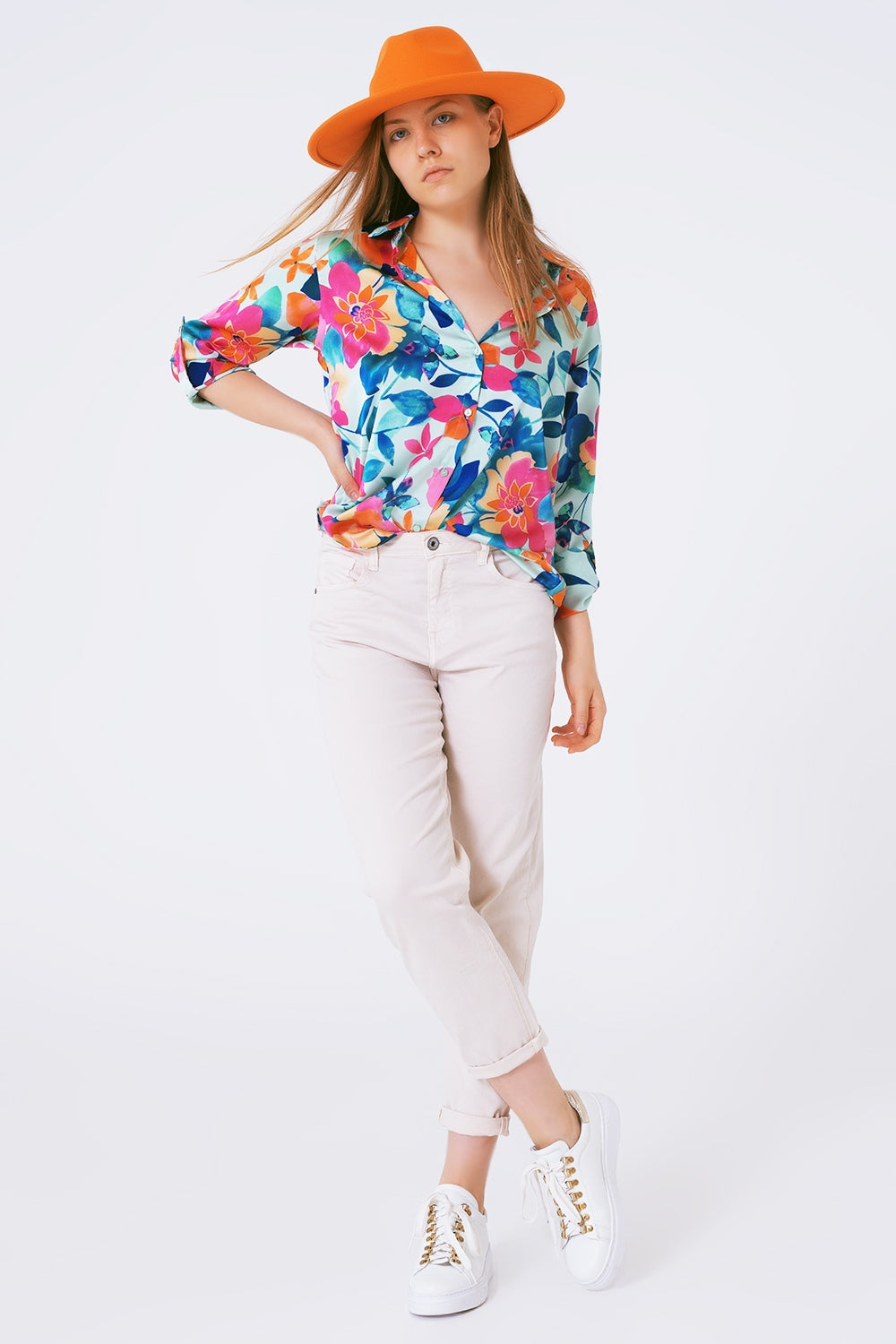 zachte satijnen blouse met bloemenprint