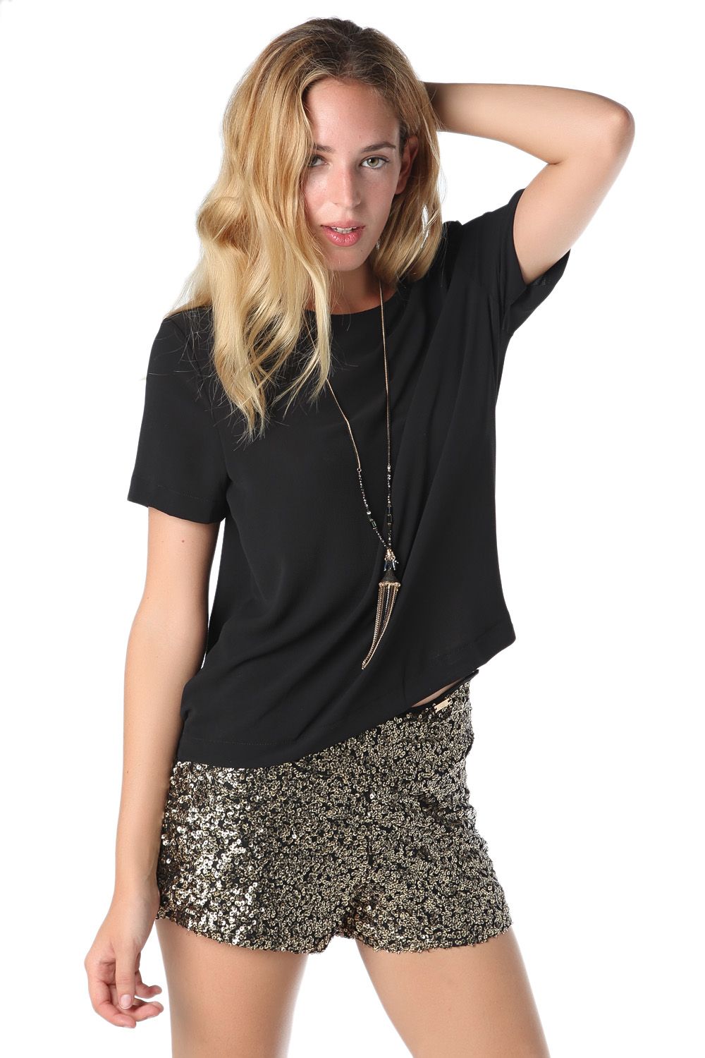 Q2 Zwarte blouse van chiffon met keyhole back